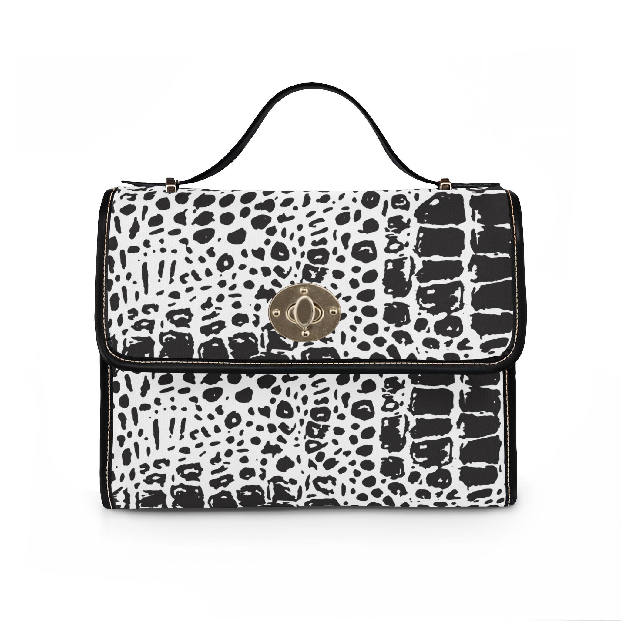 10599285807750664421_2048.jpeg Sac en Toile Imperméable - Sac à Bandoulière Noir et Blanc Motif Crocodile – Image 5