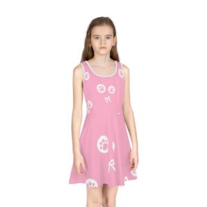 Robe d’été rose pour fille – Motif pattes de chat et joli nœud
