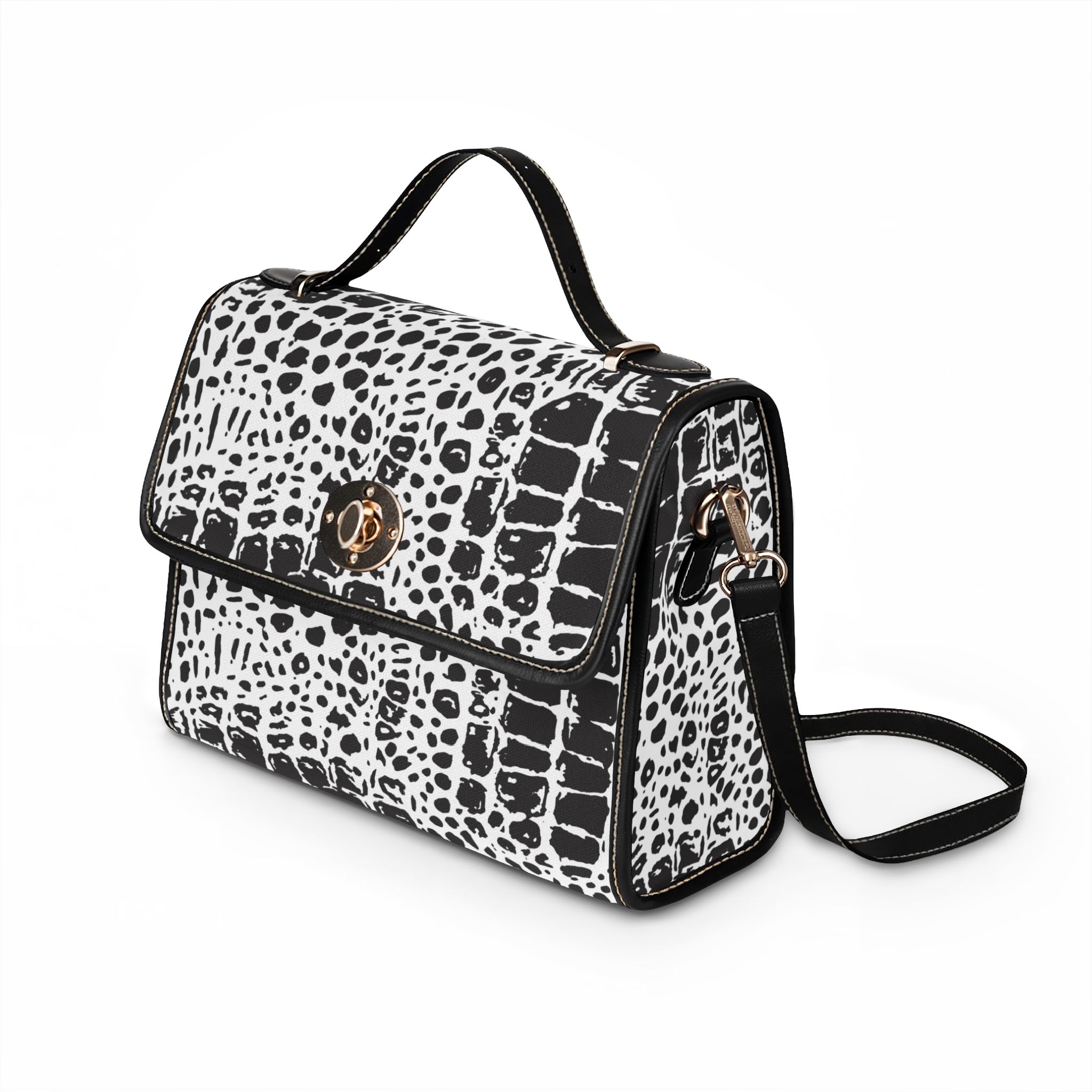 11637816426027932501_2048.jpeg Sac en Toile Imperméable - Sac à Bandoulière Noir et Blanc Motif Crocodile – Image 7