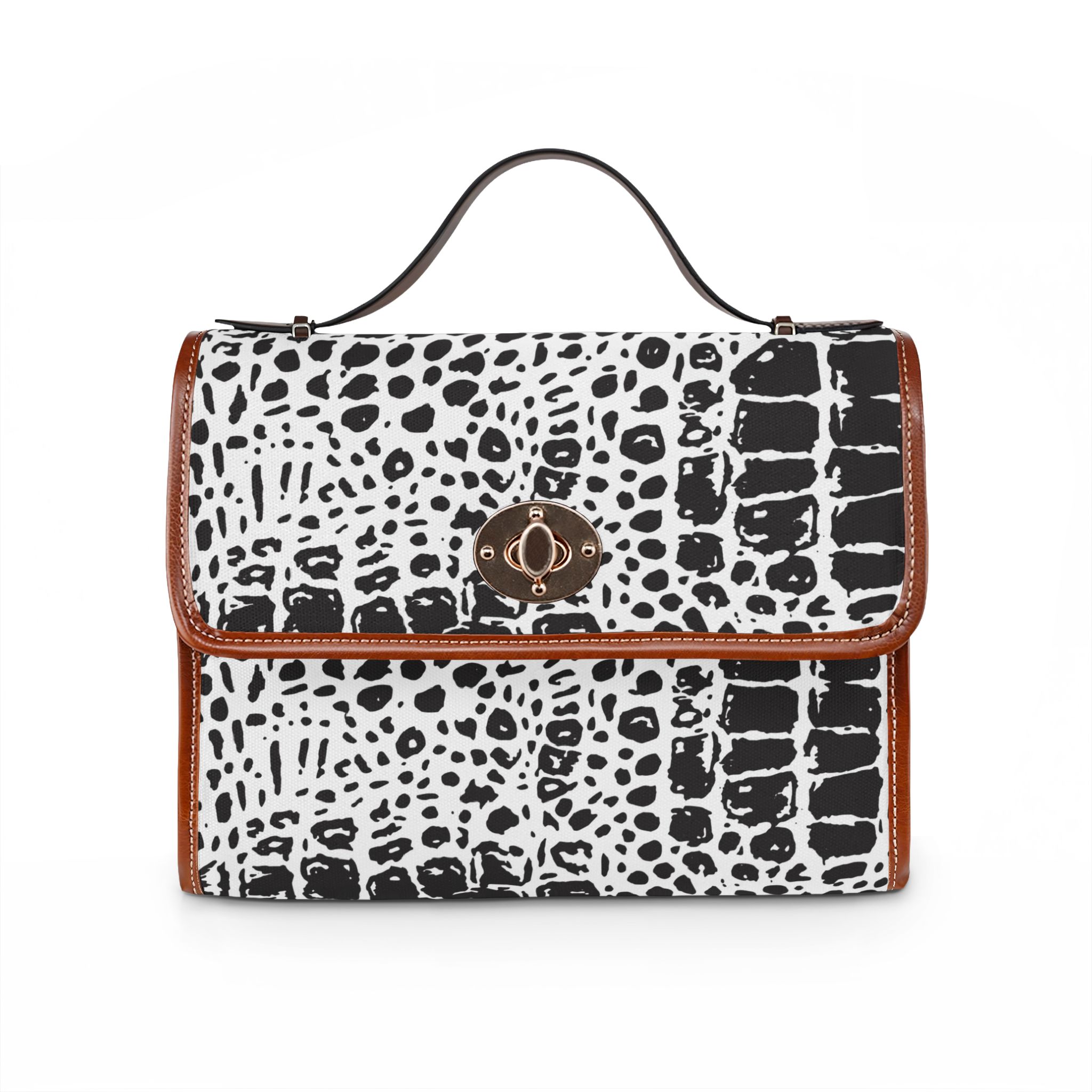 16342938120485217874_2048.jpeg Sac en Toile Imperméable - Sac à Bandoulière Noir et Blanc Motif Crocodile – Image 2