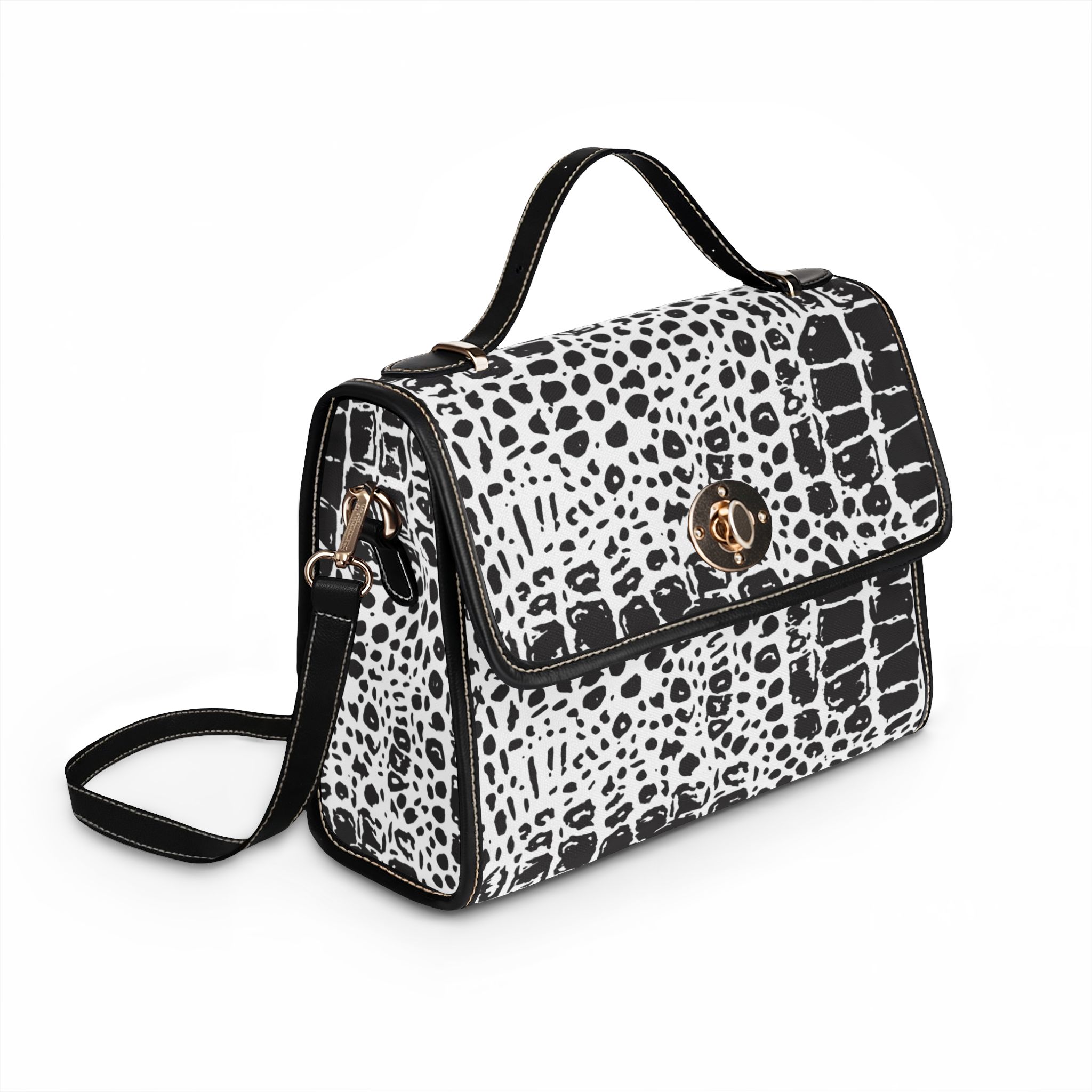 16690374185858572090_2048.jpeg Sac en Toile Imperméable - Sac à Bandoulière Noir et Blanc Motif Crocodile – Image 8