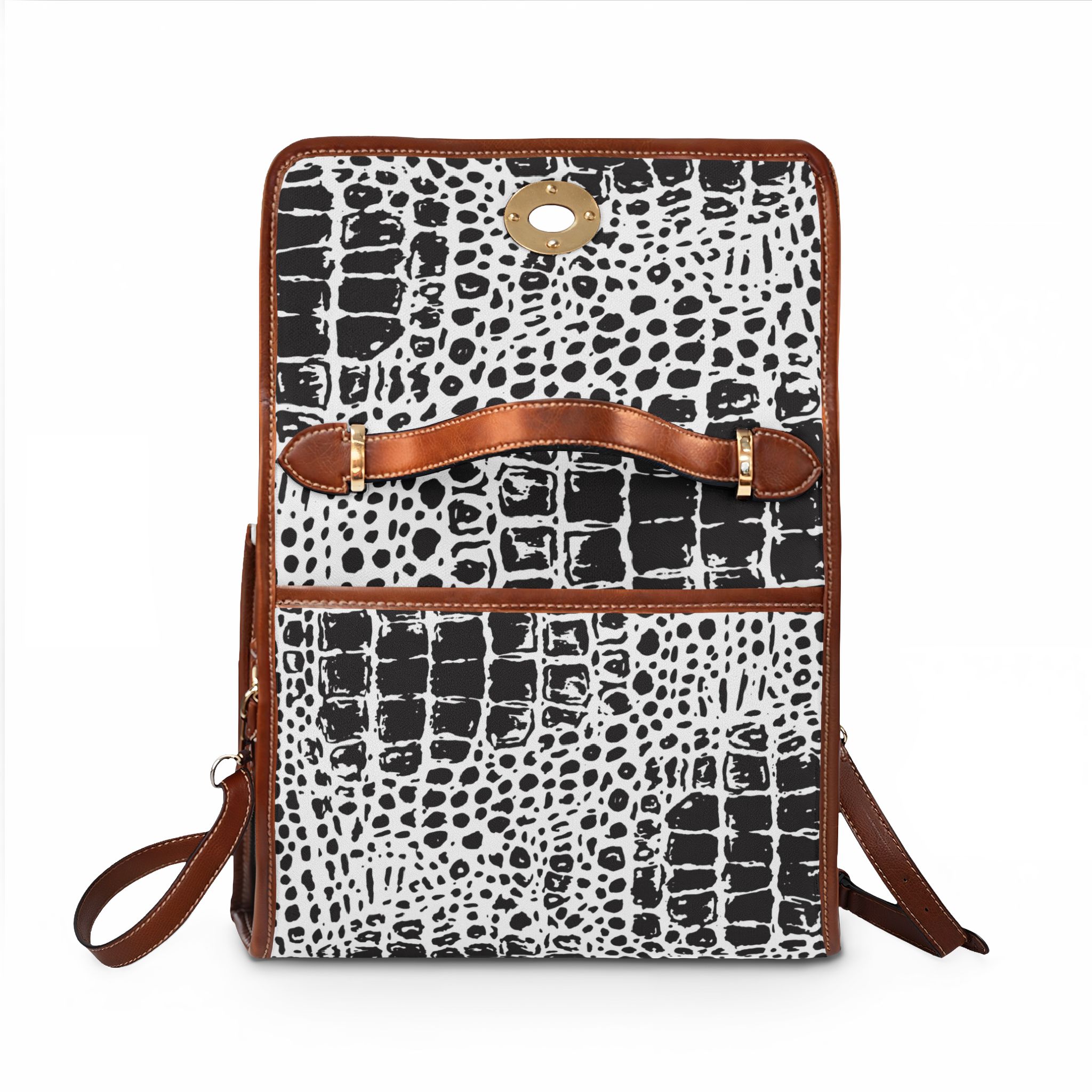 17776776937608133762_2048.jpeg Sac en Toile Imperméable - Sac à Bandoulière Noir et Blanc Motif Crocodile – Image 3