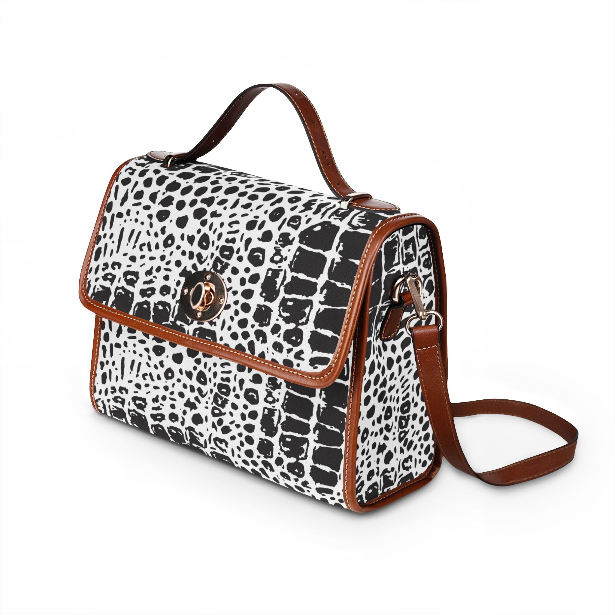 219474805879188424_2048.jpeg Sac en Toile Imperméable - Sac à Bandoulière Noir et Blanc Motif Crocodile
