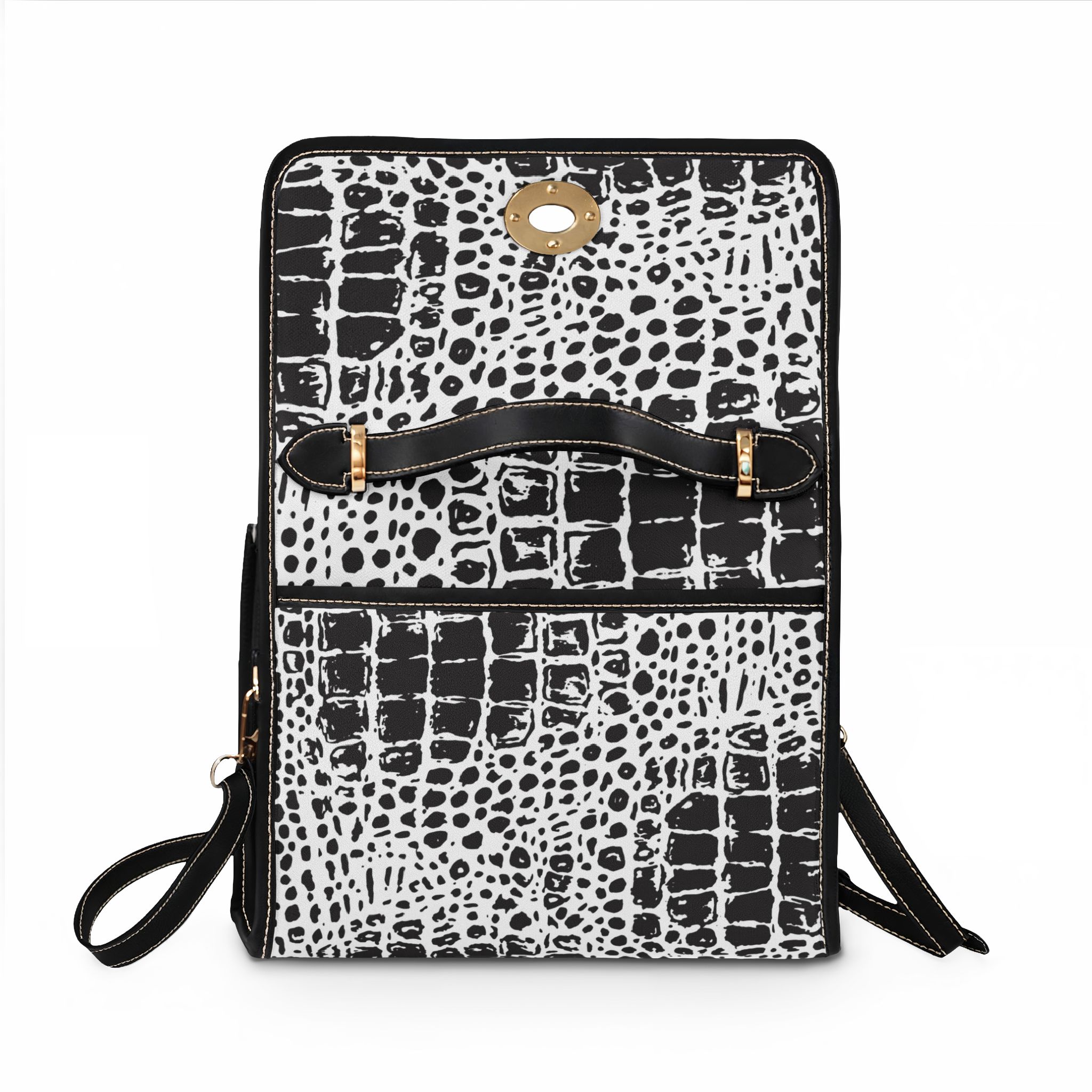 246535769884585774_2048.jpeg Sac en Toile Imperméable - Sac à Bandoulière Noir et Blanc Motif Crocodile – Image 6
