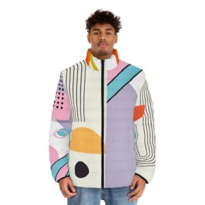 Doudoune homme géométrique abstraite - Motifs rétro colorés
