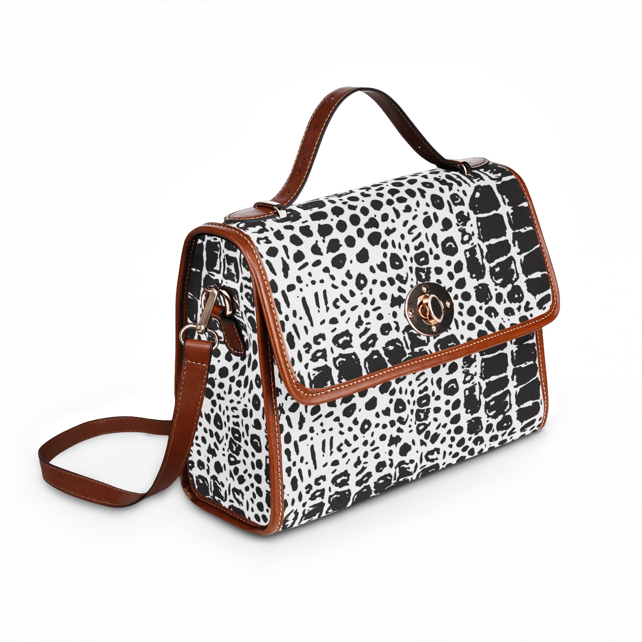 8768446983331516584_2048.jpeg Sac en Toile Imperméable - Sac à Bandoulière Noir et Blanc Motif Crocodile – Image 4